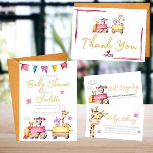 Safari &Train Uitnodigingspakket | Babyshower Uitnodiging Set | Digitaal download | Afdrukbare | Nodigt | uit Aanpasbare S11