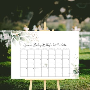 ALISON - Guess Baby's Due Date Game | Greenery Guess the Due Date Game | Prediction Calendar Baby Girl or Boy Gender Neutral | G49
