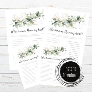ALISON - Who knows Mummy Best Game | Instant Download | Quiz | Greenery Baby Shower Game Printable | Who knows mum best G47