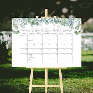 EUCALYPTUS - Guess Baby's Birth Date Game Printable | Greenery Calendar Guess Sign | Digital download | Prediction Calendar G39