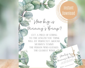 EUCALYPTUS - How Big is Mummy's Bump Sign and Card Printable | Baby Shower Game | INSTANT Digital Download | G325