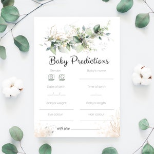 ALISON - Tarjeta de predicciones para bebés / Descarga digital INSTANTÁNEA / Imprimible / Juego para baby shower con temática de vegetación G48