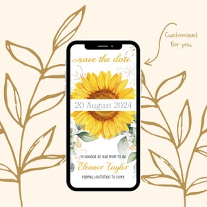 Sunflower Save-the-date / Download digitale / Dicitura virtuale o faccia a faccia / Baby Shower Mobile Size PNG / Tutto il testo G33 personalizzabile