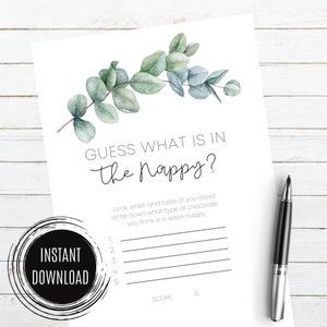 EUCALYPTUS - Baby Shower What is in the Nappy | Digital Download | Baby Shower Game Printables G37