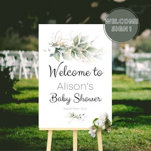 ALISON - Baby Shower Welcome Sign | Neutral Sign | Custom Wedding Sign | Digital Download | Leaves | Natural Theme | G45