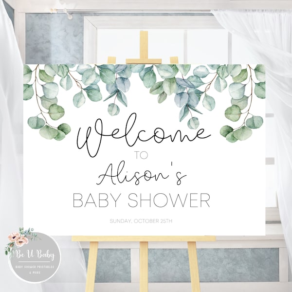 EUCALYPTUS - Welcome Sign | Baby Shower Sign | Wedding Sign Customise | Digital Download | Leaves | Natural Theme | Neutral Event G35