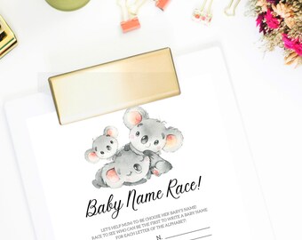 Koala Baby Namensrennen - Duschspiel zum Ausdrucken (digitaler Download)