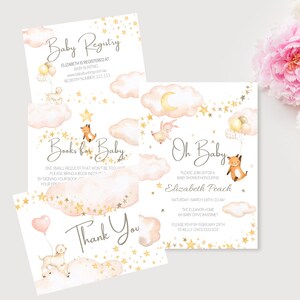 ELIZABETH - Rabbit & Fox Baby Shower Invitation Set | | de téléchargement numérique Imprimables | Bibliothèque de bébé | registre des dons | Carte de remerciement E41