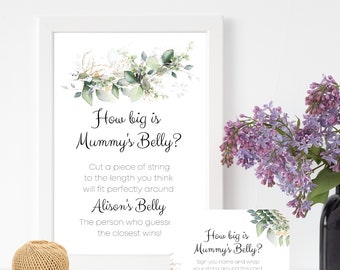 ALISON - How Big is Mummy's Belly Sign and Card Printable | How Big is Mommy's Belly | Greenery Baby Shower Game | Digital Download | G425