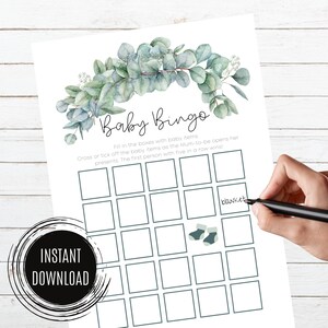 EUCALYPTUS - Baby Bingo Baby Shower Game | Digital Download | Baby Shower Game Printables G37