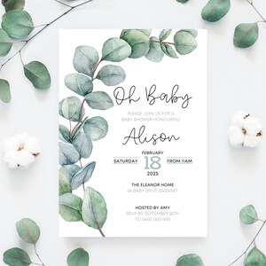 EUCALYPTUS - Baby Shower Invitation Set | Digital Download | Printables | Books for Baby | Gift Registry | Thank You Card G31