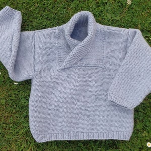 Boys' sweater with shawl collar, 4 years old, gray blue acrylic