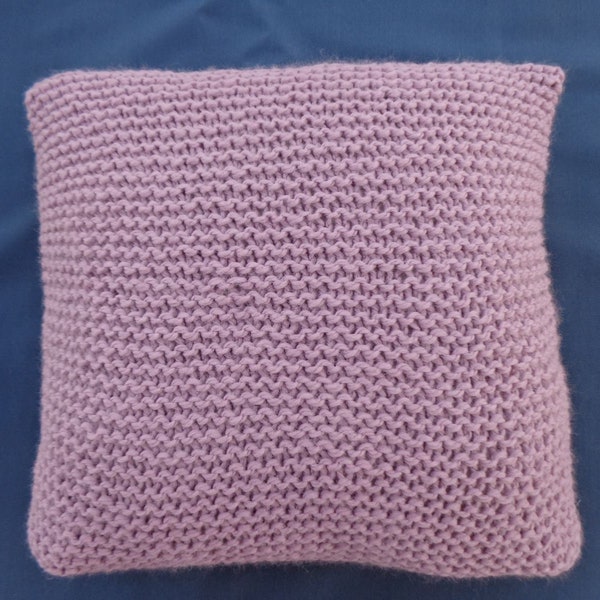 Coussin + housse déhoussable rose fait main grosse laine