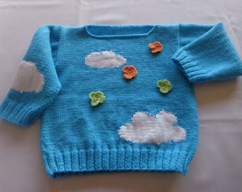 Maglione fantasia da bambina, 2 anni, fatto a mano, turchese, acrilico OEKO-TEX