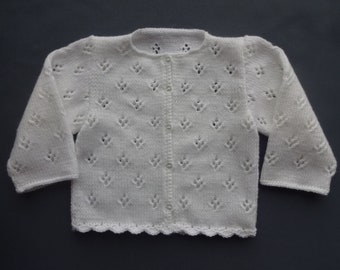 Gilet bébé 1an fantaisie blanc laine acrylique