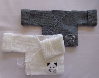 Armband hides heart baby, unisex, o / 1 month, white and gray, sweater, waistcoat, knit acrylic wool, layette, birth gift, RyryryseCreations