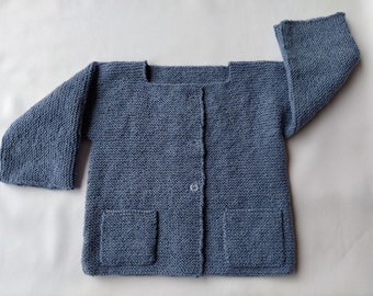 Gilet bébé 2 ans bleu jean fait main poches