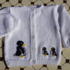 Baby vest 1 year old, white, Penguin Family, handmade, birth gift