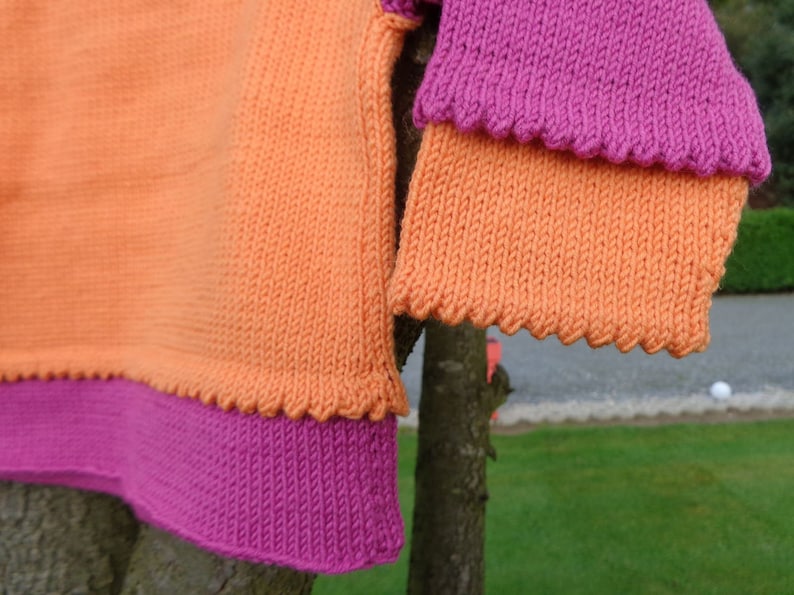 baby girl sweater and cardigans knitted Handmade wool acrylic orange and fuschia wear Sweater two-tone baby girl 12 months