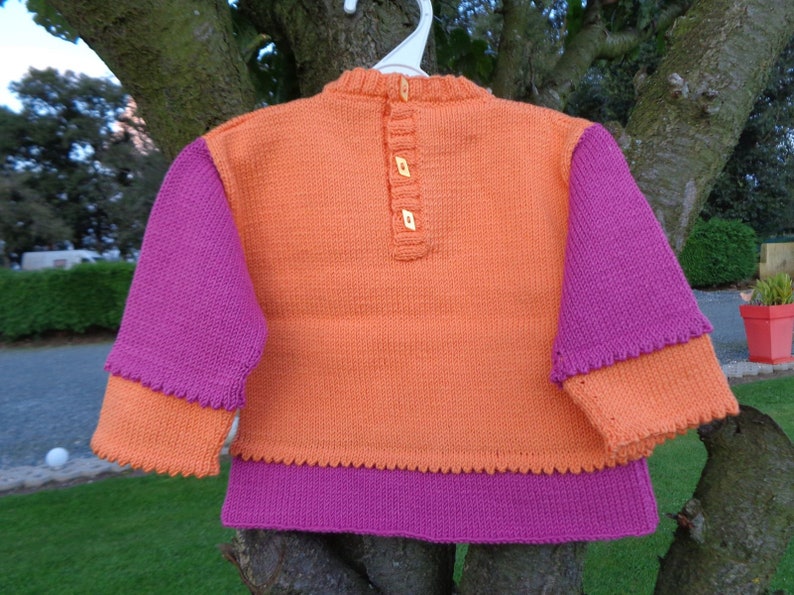 baby girl sweater and cardigans knitted Handmade wool acrylic orange and fuschia wear Sweater two-tone baby girl 12 months