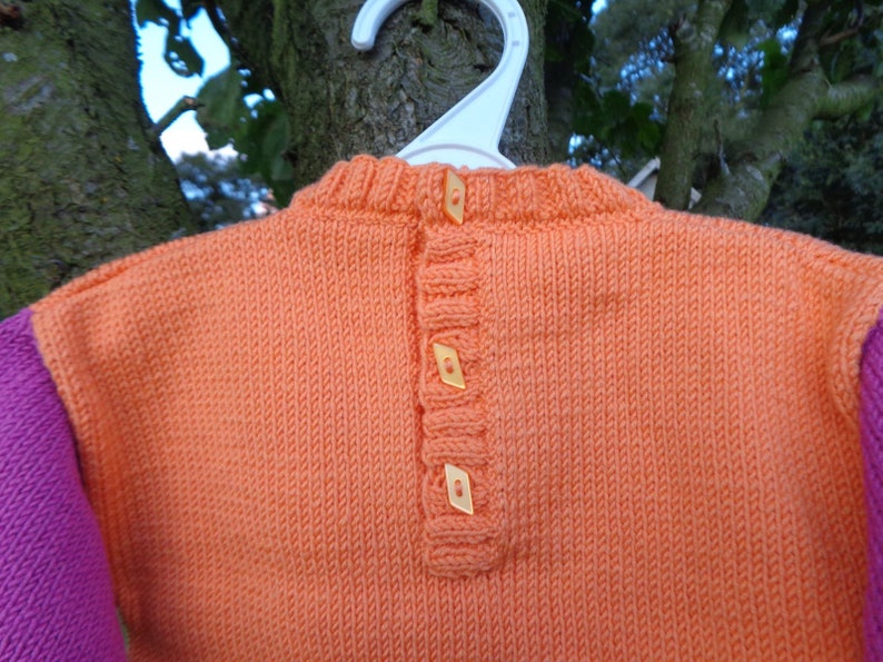 baby girl sweater and cardigans knitted Handmade wool acrylic orange and fuschia wear Sweater two-tone baby girl 12 months