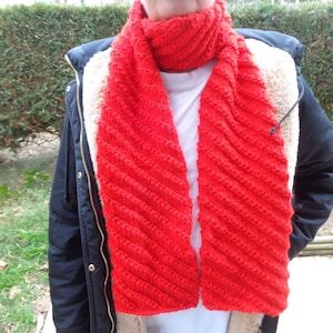 Long unisex red acrylic wool scarf