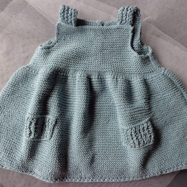 Robe fille à bretelles 3/4 ans,fil coton bleu,fait main