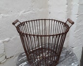 Ancient Iron Basket,Large Harvest Basket,Round Fruit Basket,Farm Potato Basket,Brocante, Vintage