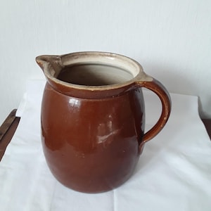 Antique ceramic jug milk jug with spout glazed clay pot redware farmhouse jug 2.8 liters Edwardian vintage brocante country house decoration