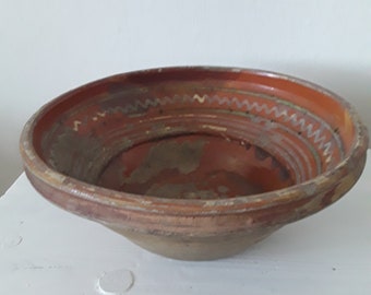 Antike XL Tonschale museale Schüssel Handmalerei Irdenware Hafnerware rustic Farmhouse Vintage Boudoir Brocante Deko 19. Jahrhundert