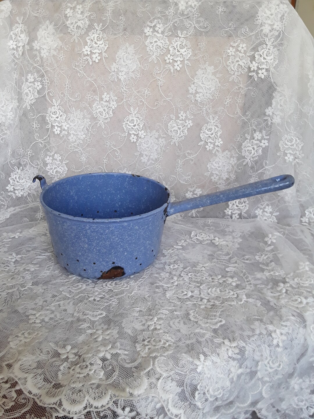 Old Enamel Sieve Breakthrough Style Sieve Seiher Enamel Etsy