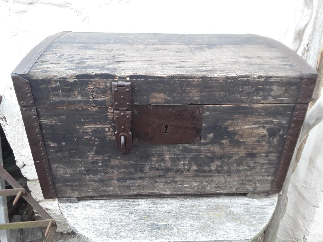 Antique Wooden Chest, Baroque Chest With Iron Fittings and Lock, Travel ...