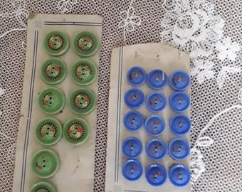 25x antique Gablonz glass buttons button card collector's buttons hand-painted flower decor 12 mm & 17 mm Victorian vintage brocante collectibles