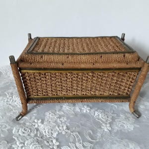 Antique sewing box special sewing box wickerwork metal frame handmade boho jewelry box Victorian Vintage Brocante home decor