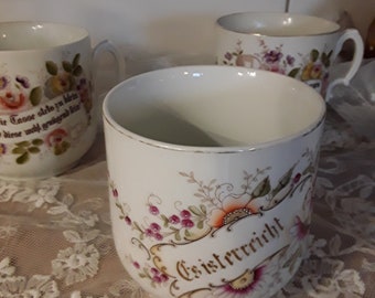 Antique XL tasse en porcelaine victorienne disant tasse fleurs décor peint à la main cafetière 0,9 litre Art Nouveau vintage boudoir brocante décoration