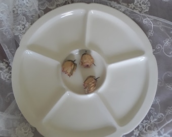 Alte Max Roesler Kaberettschale Snackteller Servierschale 34 cm Weiß Fächerschale Porzellan Teller Vintage Brocante Speisegeschirr