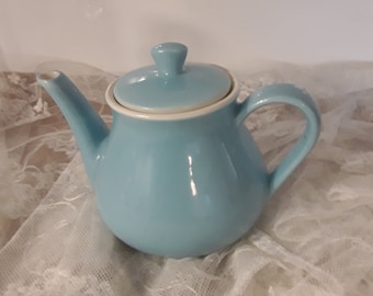 Alte Teekanne Kaffeekanne Pastellblau Steingut Keramik Kanne Kännchen 0,7 Liter feuerfester Boden WAKU 50er Jahre Vintage Shabby Brocante