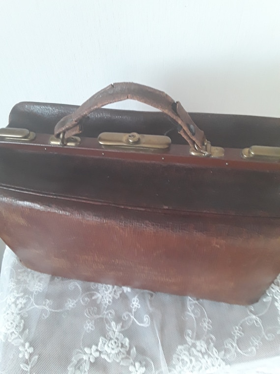 Antique leather bag doctor bag midwife case glads… - image 3