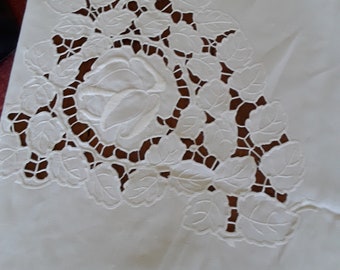 Grande Nappe Ancienne En Dentelle Point D'esprit, Lin, Fait Main, 160x285