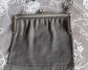 Antike Kettentasche versilbert Geldbörse filigrane Abendtasche  Edwardian FlapperGirl 20er Jahre  Victorian French Vintage Boudoir Deko