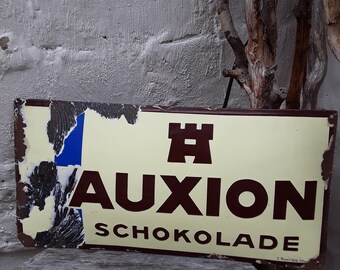 antikes Emailleschild Werbeschild MAUXION-Schokolade gewölbt R.Dold Offenbach Schokoladenwerbung Industriestyle Shabby Vintage Boudoir Deko