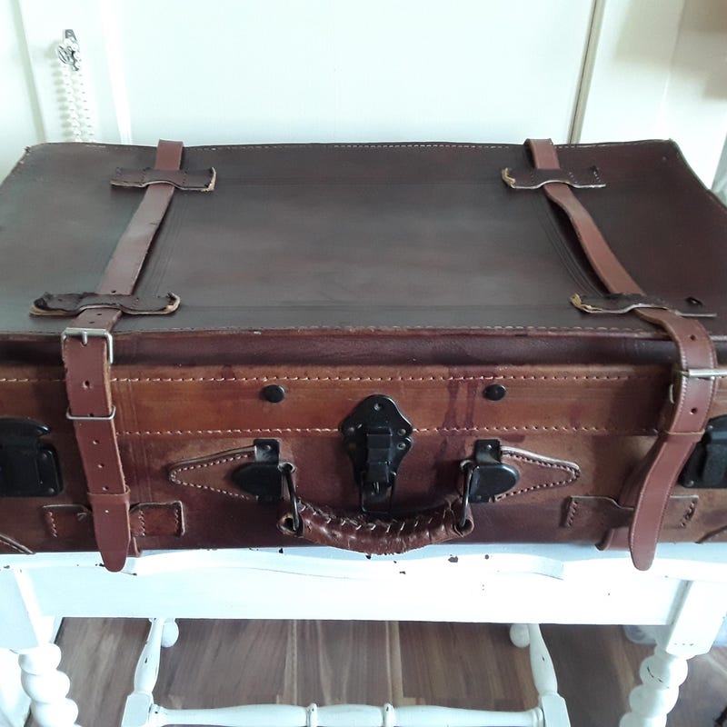 Ancienne Valise En Cuir Marron, Grand Bagage à Main Vintage - France