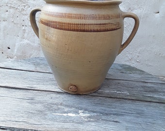 Antique stoneware vinegar/oil container with tap opening vinegar pot oil jug pottery blue apron farmhouse decor vintage brocante country house decoration