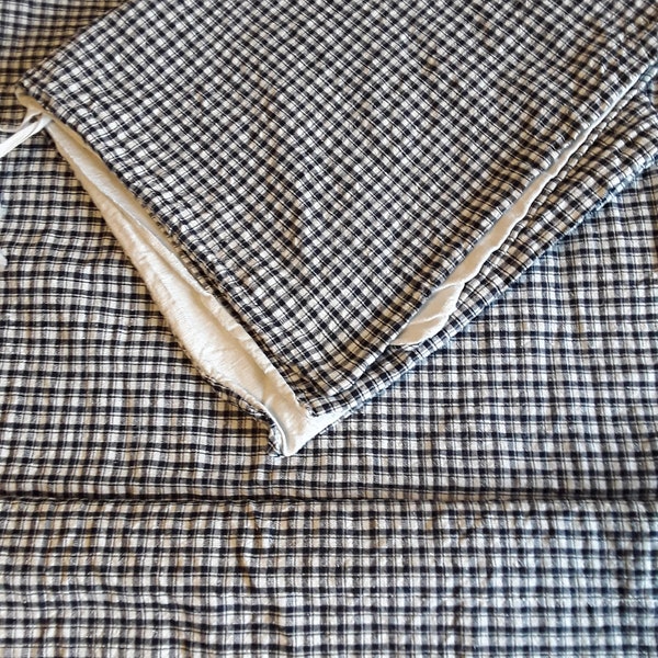 Set of ancient checkered linen pillowcases white & blue farmhouse bed linen handwoven Victorian French vintage brocante decoration country house