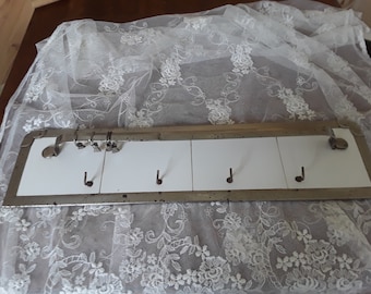 Porte serviette ancien avec miroir carrelage & pince-nez métal cuisine salle de bain porte serviette 60 x 15 cm Vintage Boudoir Brocante années 30