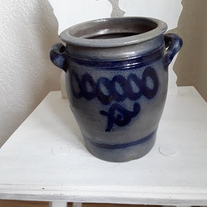 Antyczny kamienny garnek, garnek na smalcu, garnek ogórkowy, dzbanek rolnika, glazura solna, błękit kobaltowy, miska z kamienia żelaznego, dzbanek do konserw, vintage brocante, dekoracja wiejskiego domu