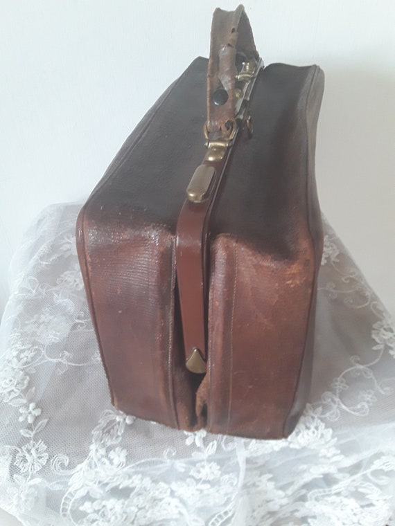 Antique leather bag doctor bag midwife case glads… - image 4