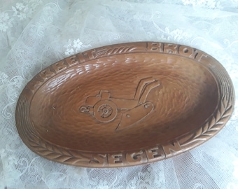 Old bread board, work, bread blessing, hand-carved, wooden bowl, bread serving bowl, sibling plate, 32 cm, wooden plate, vintage brocante country house decoration