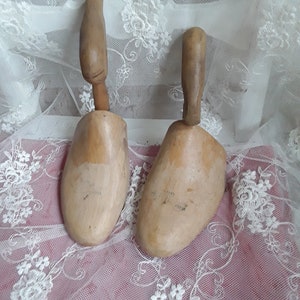 Old wooden shoe trees folding shoe lasts turned handles prop rustic farmhouse decor French vintage brocante country house decoration