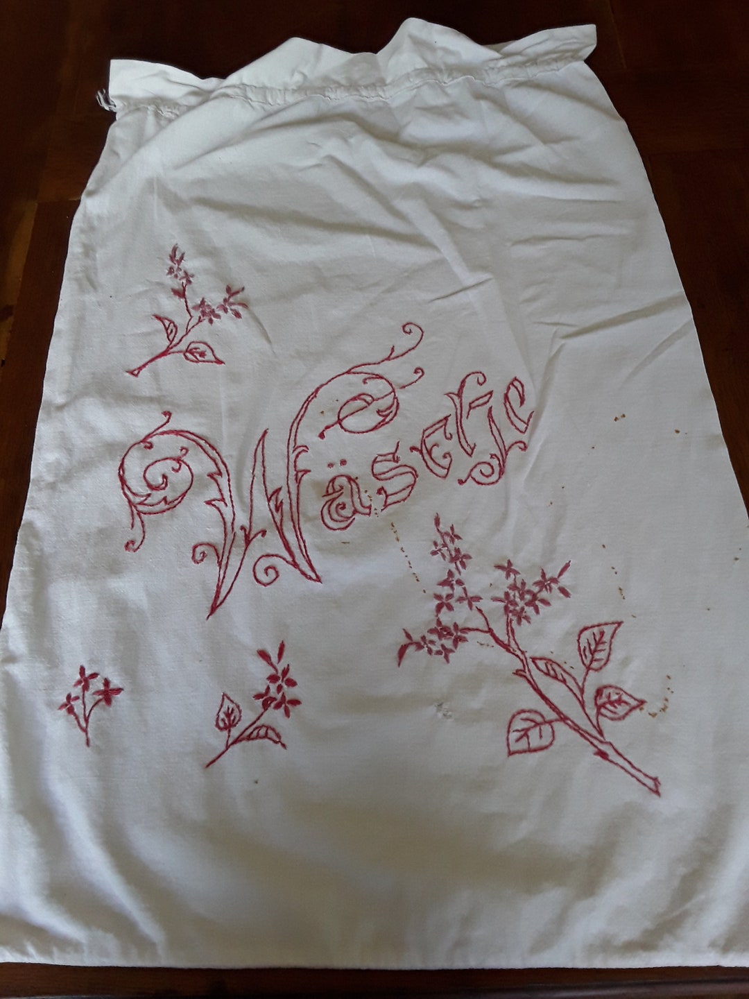 Antique Handembroidered Laundry Bag Linen Bag Red Embroidery Etsy